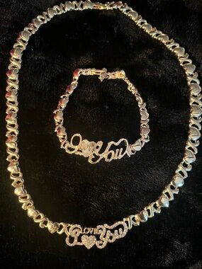 Gold-Tone 'Love You' Heart Necklace & Bracelet Set